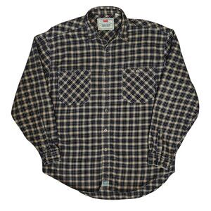 Vtg Levi's Plaid Flannel Shirt Mens L Large Long Sleeve 90s Cotton Brown Blue